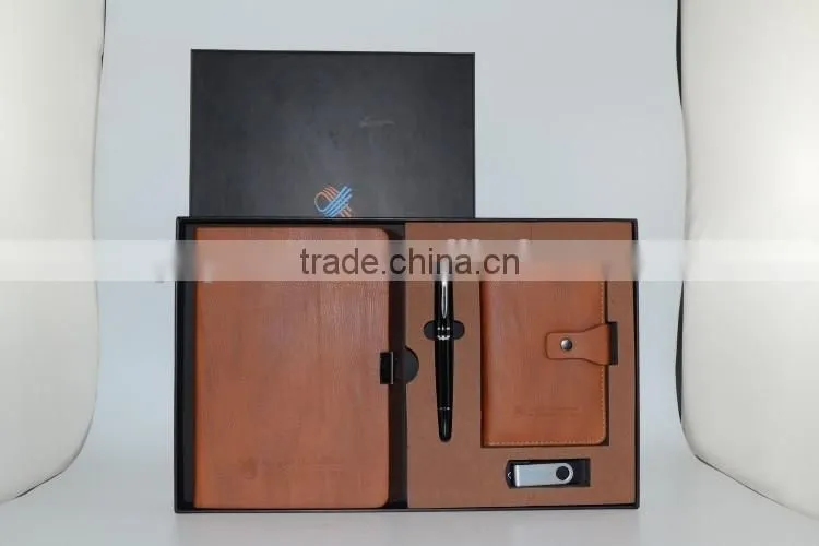 PU Leather Notebook USB Flash Drive Ball Pen Office Stationery Gift Set