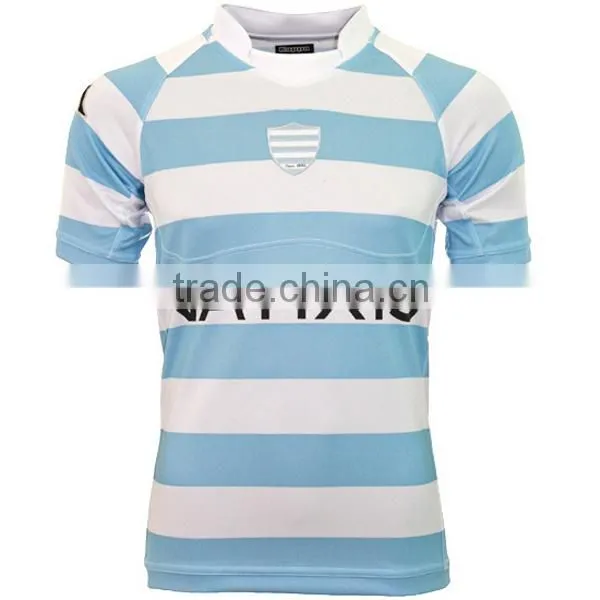 Stripe custom rugby jersey with tackle twill