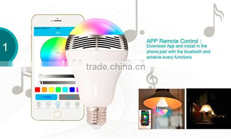 Long Spantime Music changable colors wireless high quality safety mini Speaker Bluetooth LED Light Bulbs for Android and IOS App