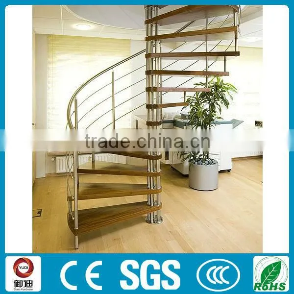Stainless Beam and Wood Tread Helical Stair