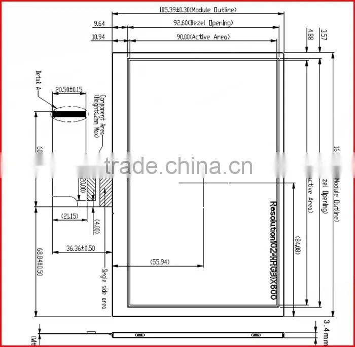 7inch 250nits 1024*600 wide viewing angle lcd panel display with lvds interface