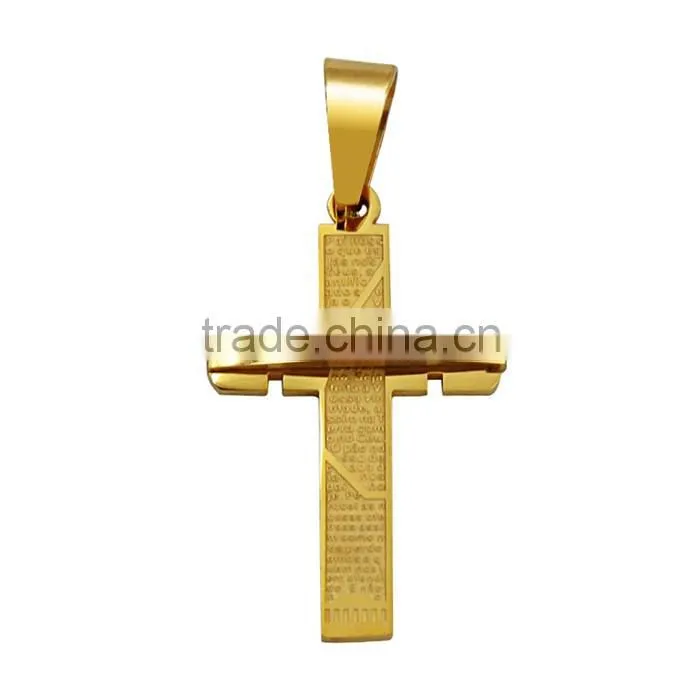 Hot sale gold plated jewelry stainless steel scriptures cross necklace pendant