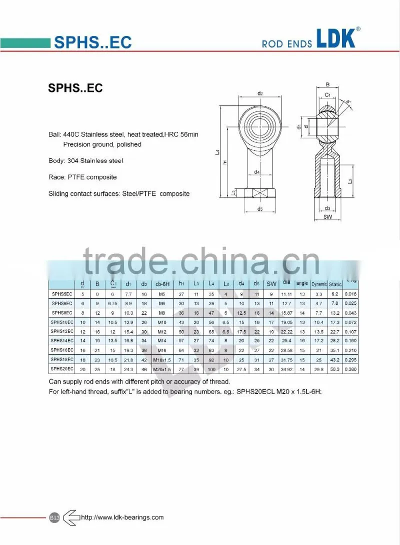 High corrosion resistance stainless steel metric rod ends ball joint bearing