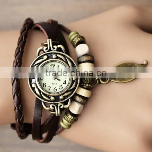 Montre femme Bracelet Cuir Quartz afro Vintage Perle Bijou watches cadeau anniversaire