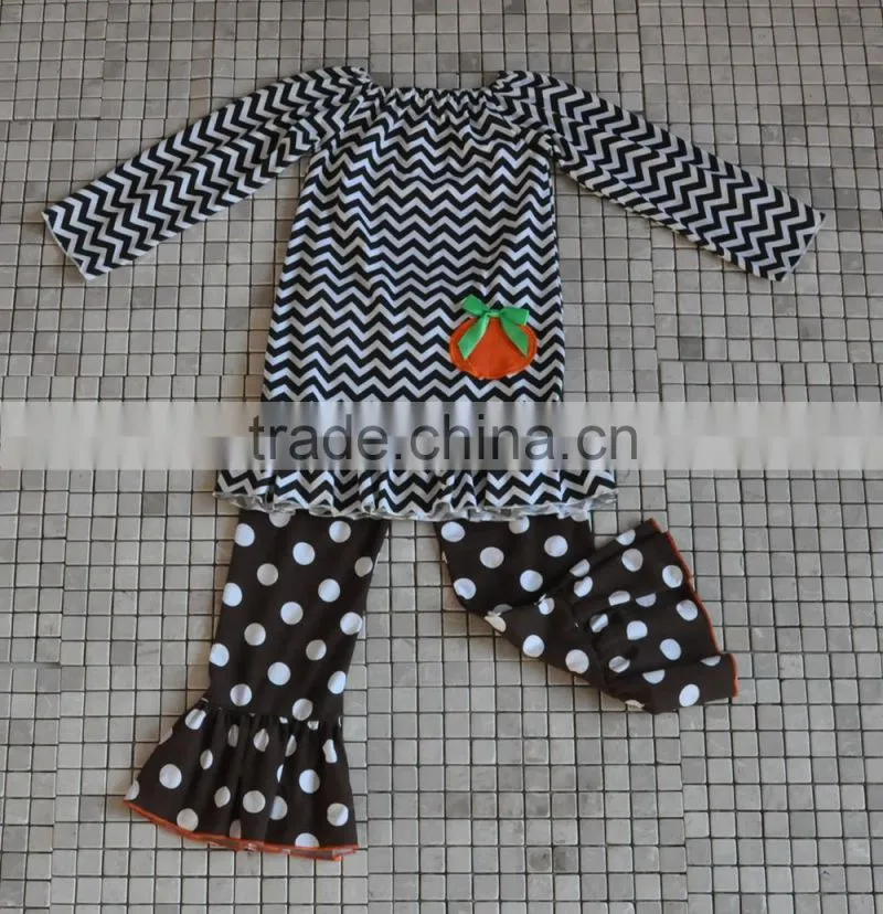 CHEVRON RUFFLED WESTERN KIDS TURKEY THANKSGIVING OUTFITS