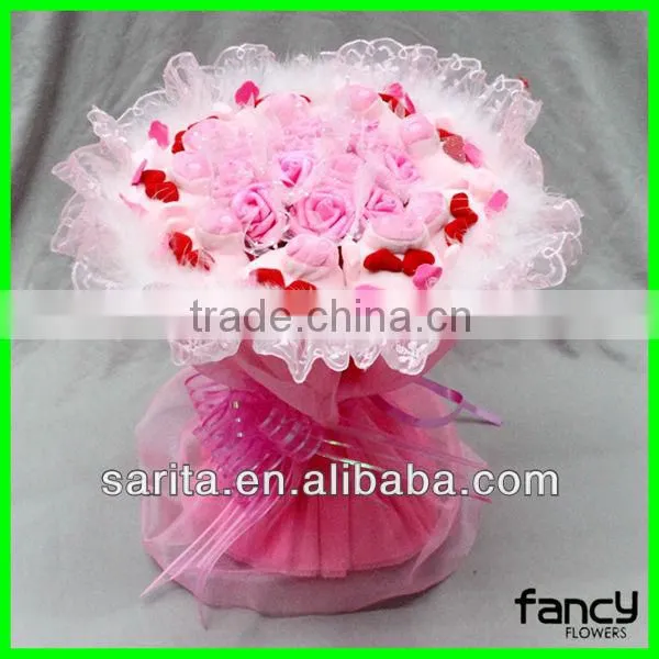 sweet 11 pcs cartoon piggy and 9 pcs flower doll bouquet for romantic birthday festive gift