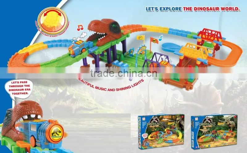 Dinosour world reaction light music intelligent battery operated railway pathway building block
