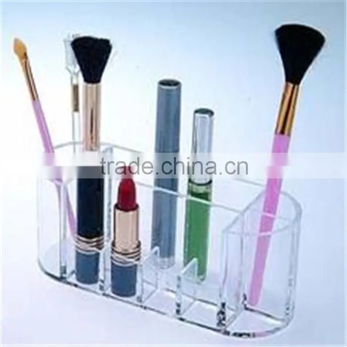 Acrylic brush holder with lid in cosmetic bags / cases