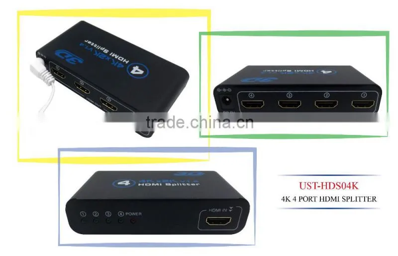 1x4 HD MI 2.0 Splitter 4K 1080P 4 port H DMI Splitter 1 in 4 0ut Audio Video Converter Support HDCP 3D with 5V Power adpter