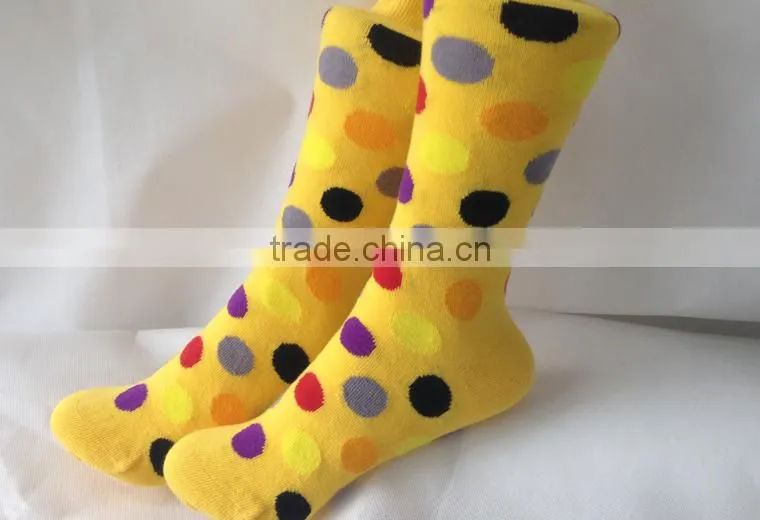Custom Happy Polka Dots Patterns Yellow Cotton Japanese Girl Winter Warm Socks