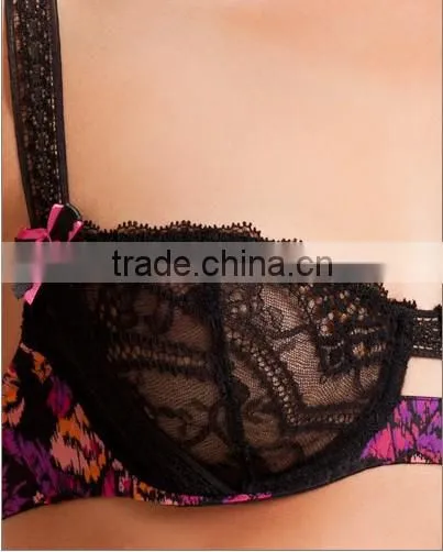 lace wide strap underlined women sexy bra panty set