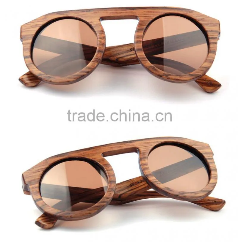 New style handmade natural bamboo wood round frame wooden sunglasses for women