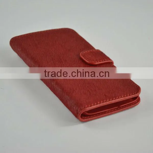 Factory wholesale new wallet design real leather horsehair case for Samsung S4 i9500 with card slot OEM
