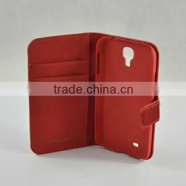 Factory wholesale new wallet design real leather horsehair case for Samsung S4 i9500 with card slot OEM