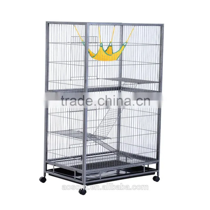 Pawhut 59" Indoor Hutch Small Animal Pet Cage with Stand - Black