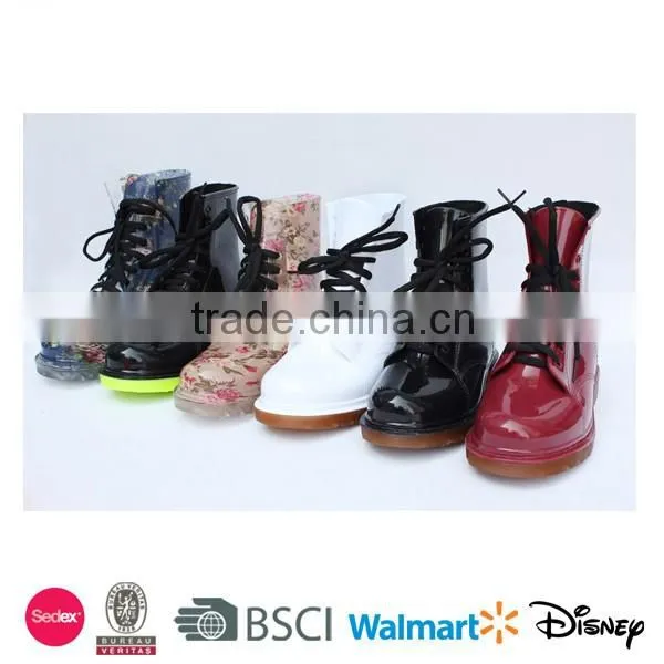 New Fashion women transparent ankle cheap pvc rain boots with lace