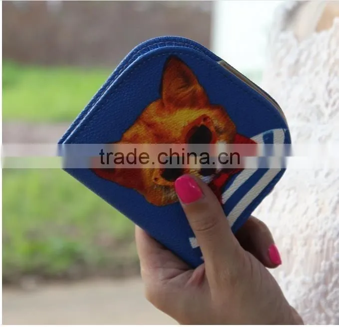 2016 3D Animal Wallet Holders Zipper PU Leather Money Wallet Short Small Wallet Purse (XJWP1625)