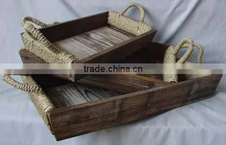 decorative antique washed white wooden tray for home decor