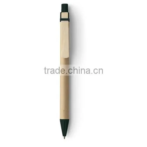 Recycled paper ballpoint pen with cardboard barrel,wooden clip