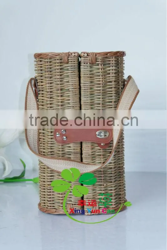 Natural Wicker bottle basket with laced rim and handle (factory supplier)