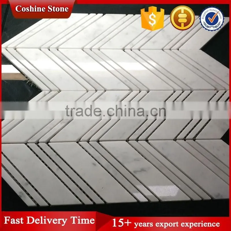 Hotel Wall Used Arrow Shape White Carrara Marble Stone Mosaic Tiles