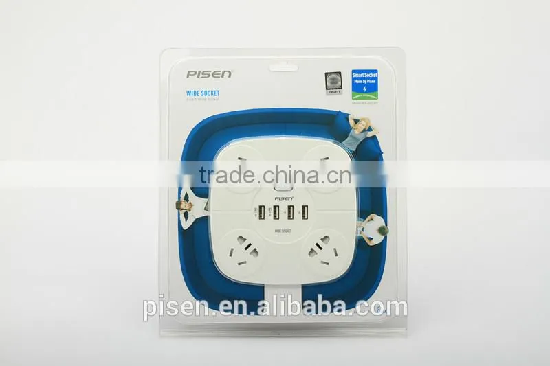 Pisen 1.8m 6ft Cable Euro Plug 4 Outles Universal Smart Power Strip With 1A 1A 2.4A 2.4A USB Charger