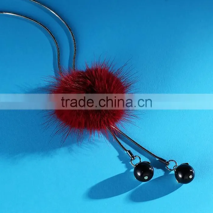 hot new Korea pompon necklace mink fur ball long sweater necklace for antumn winter