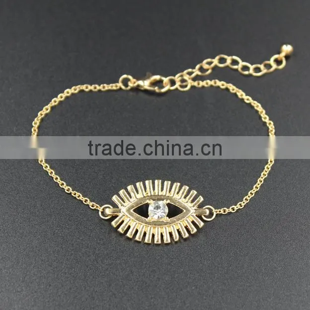 simple rhinestone evil eye charm gold chain bracelet