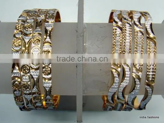 pack of 4 Gold plated two tone BANGLE bracelet #D29