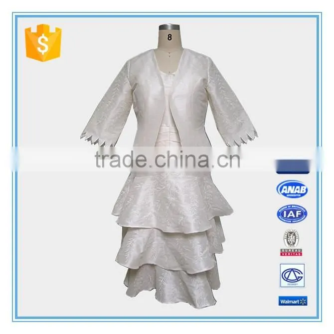 Fashion Business Suit 3/4 Sleeve Bolero+Dress Suit Flare Embroidery Skirt Sweep