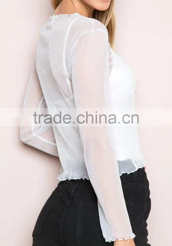 Runwaylover 111 2017 Ladies Sexy Long Sleeve Transparent Blouse