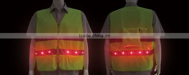 100% Polyester 3m reflective LED yellow green flashing led safety vest