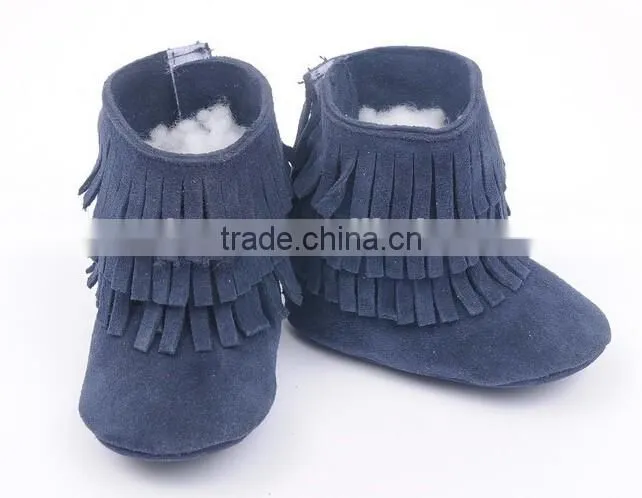 Fringed genuine leather suede baby boots