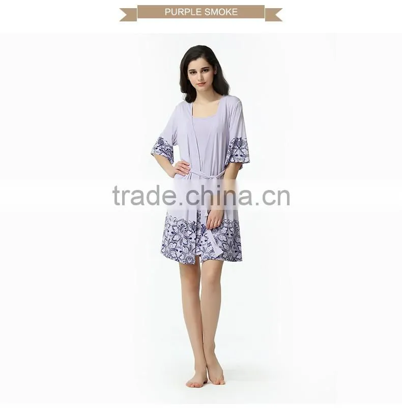 China supplier quality Qianxiu two pieces hot printed ladies deft design night wear