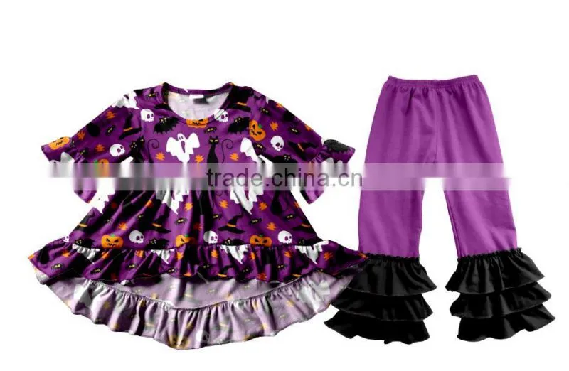 Halloween top and pants ruffle outfit for kids pumpkin baby halloween sets kids halloween outfits