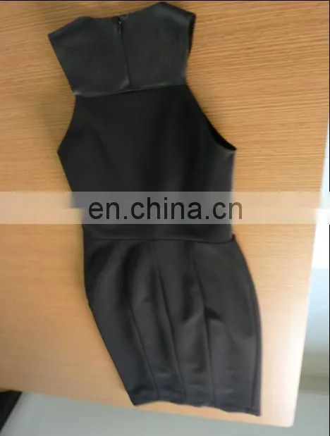 ladies sexy sheep leather and knitted fabric skirt with gold zipper in side and back