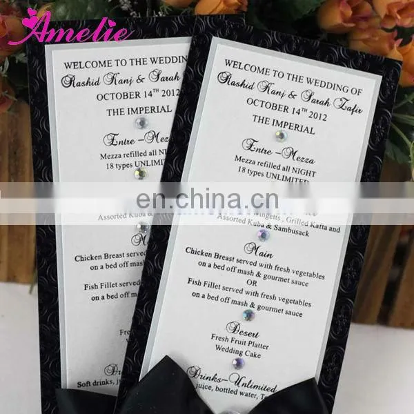 AMC003 2014 Handmade With Ribbon and Diamond Wedding MENU card