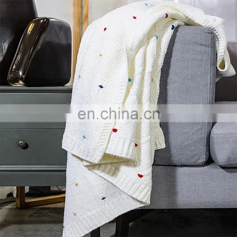 Home Decorative Knit White Throw Blanket for Couch Sofa Chair