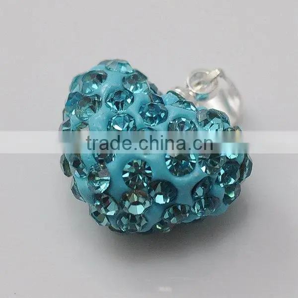 fashion jewelry gift Shamballa Pendant Wholesale Heart Shape New Arrival 15MM Pink Crystal Clay Pendant For DIY Jewelry