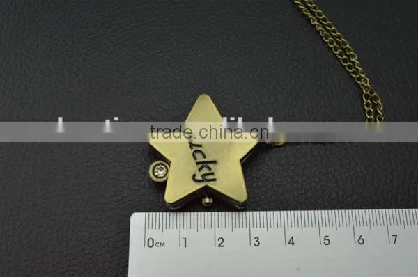 Kids lucky star pocket watch with mental key chain/necklace chain assorted patterns