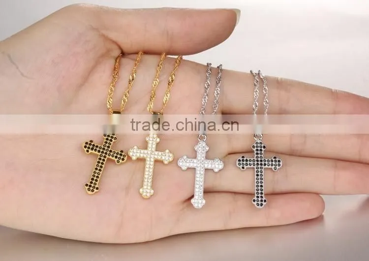 Drill microscope zircon set auger cross pendant gold plated necklace unisex lover gifts
