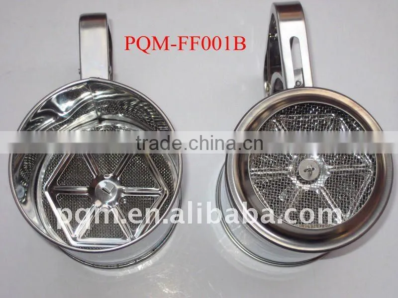 Durability passing FDA 9.7* 12.8cm manual stainless steel flour sifter with 3 lays meshes 001B