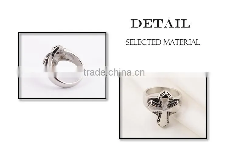 Punk style biker ring silver men's rings with cross
