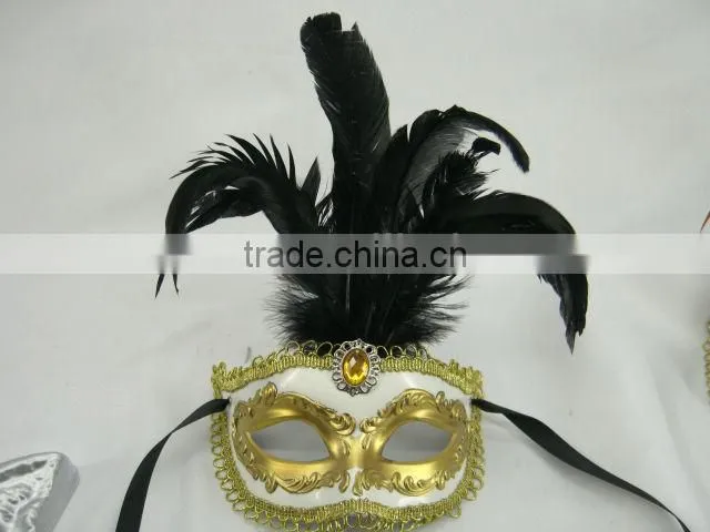 hand painting/fashion mask/venice feather masquerade mask/black/plastic/feater party mask