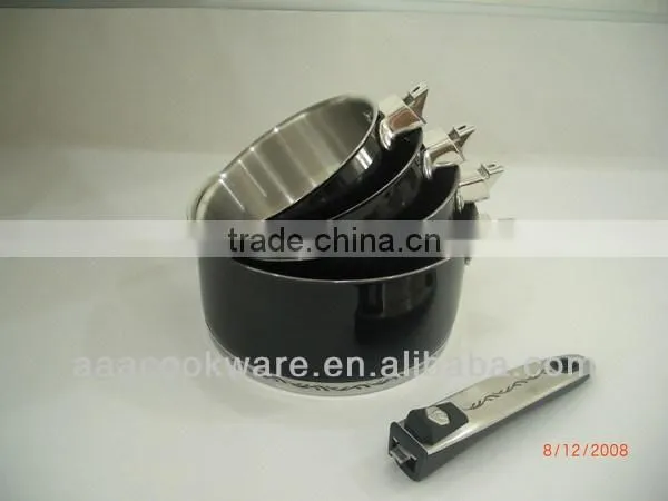 4 pcs removable handle saucepan set with black ceramic paining outside