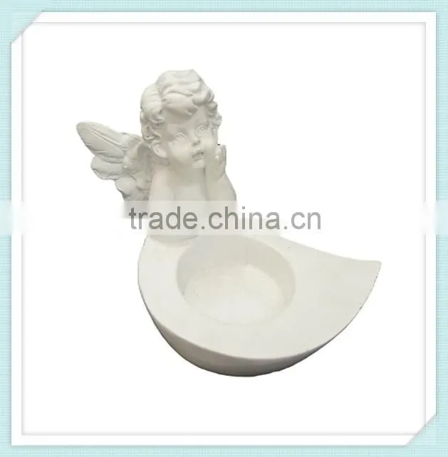 Religious white resin angel candle holder