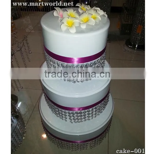 3 tier acrylic cake stand with hanging crystals;high quality plastic crystal cake decoration (cake-001)