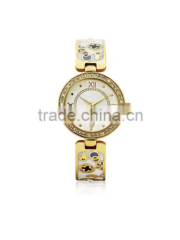 Fashion flower enameled cuff watch beautiful ladies bracelete watch