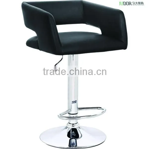 Square black leather bar stool with metal base K-1365