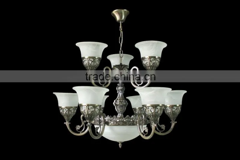Traditional handmade flower glass ball and metal chandelier lighting